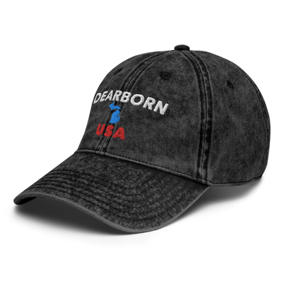 'Dearborn USA' Vintage Baseball Cap (w/ Michigan Outline)