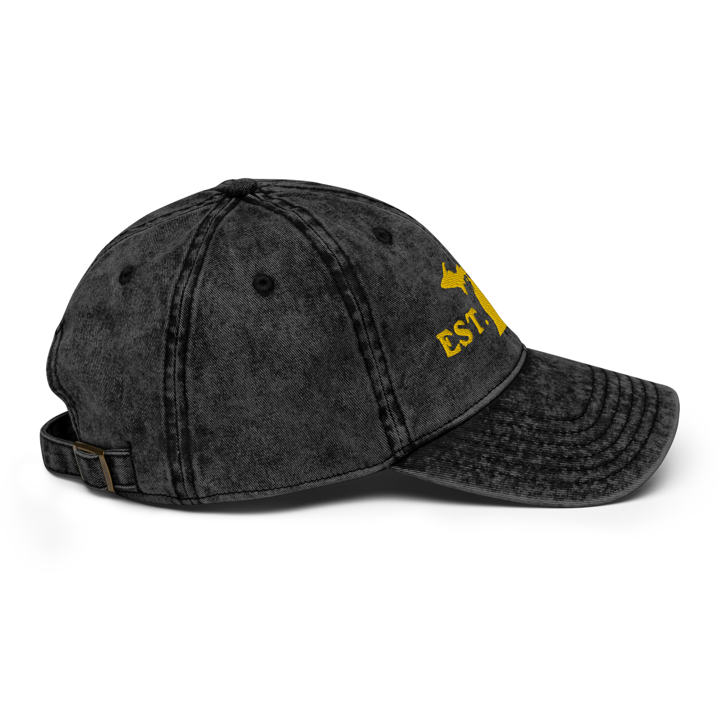 Michigan 'EST 1837' Vintage Baseball Cap (Woodcut Font w/ MI Outline) | Gold Embroidery