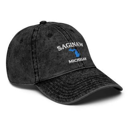 'Saginaw Michigan' Vintage Baseball Cap (w/ Michigan Outline)