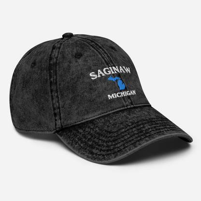 'Saginaw Michigan' Vintage Baseball Cap (w/ Michigan Outline)