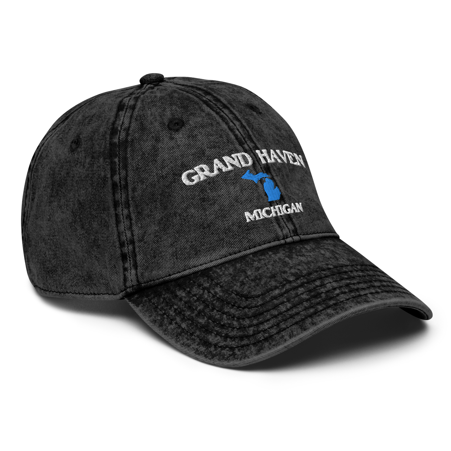 'Grand Haven Michigan' Vintage Baseball Cap (w/ Michigan Outline)