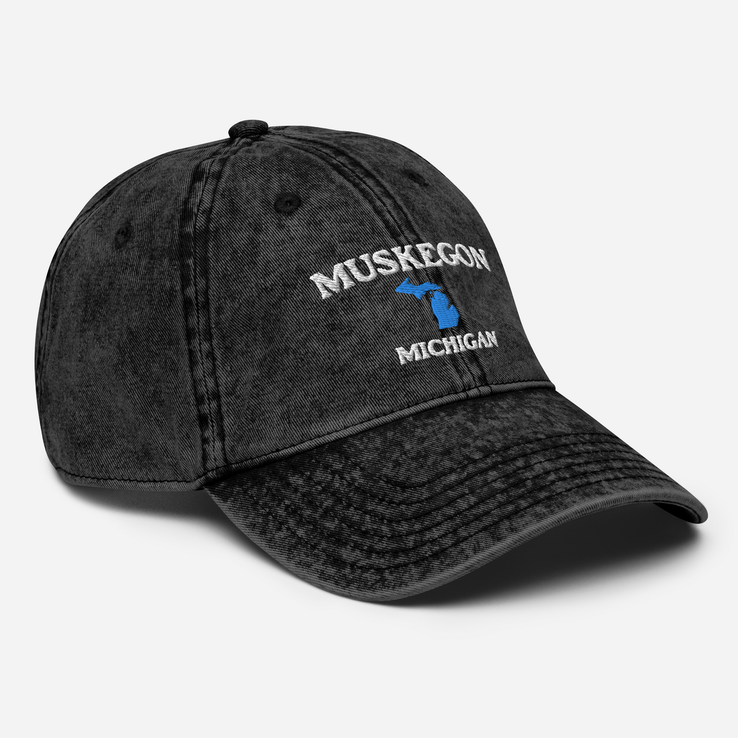 'Muskegon Michigan' Vintage Baseball Cap (w/ Michigan Outline)