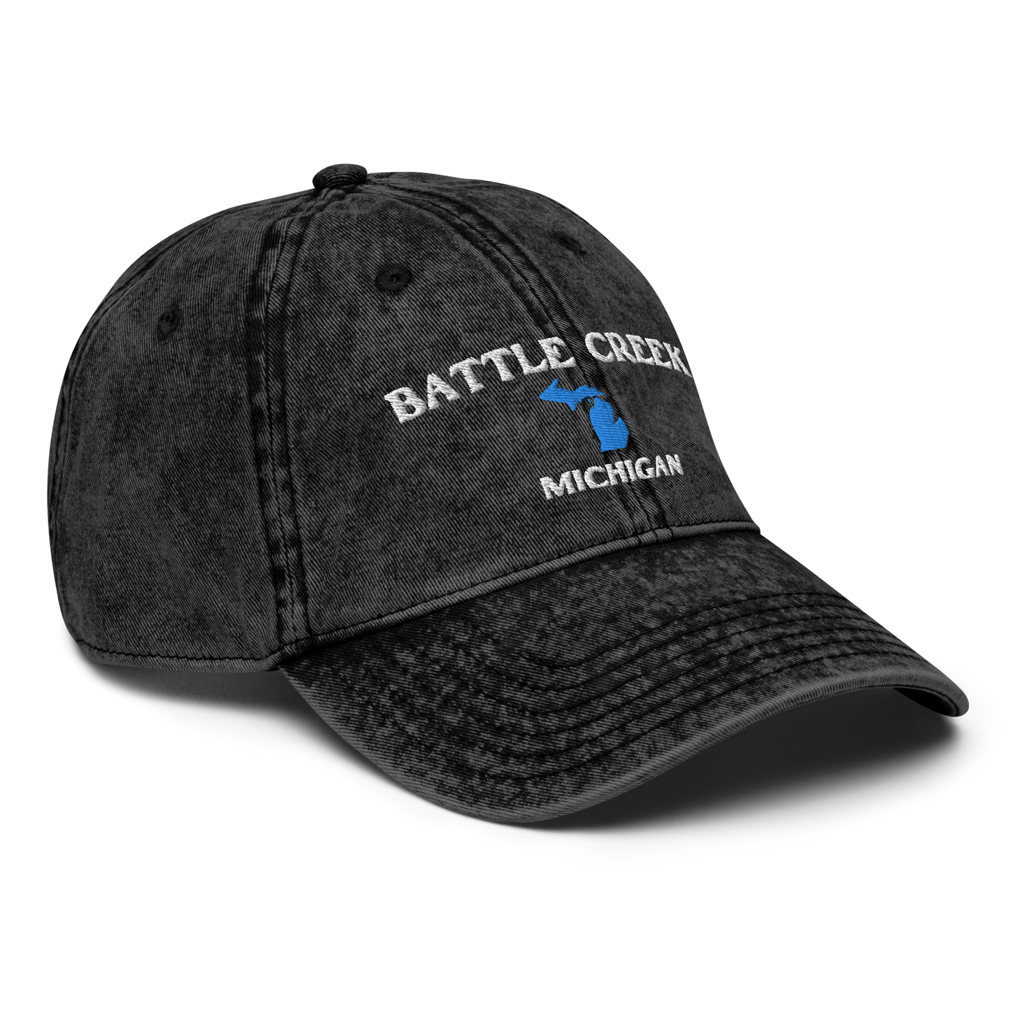 'Battle Creek Michigan' Vintage Baseball Cap (w/ Michigan Outline)