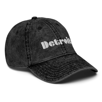 'Detroit' Vintage Baseball Cap (Art Deco Font) | White/Black Embroidery