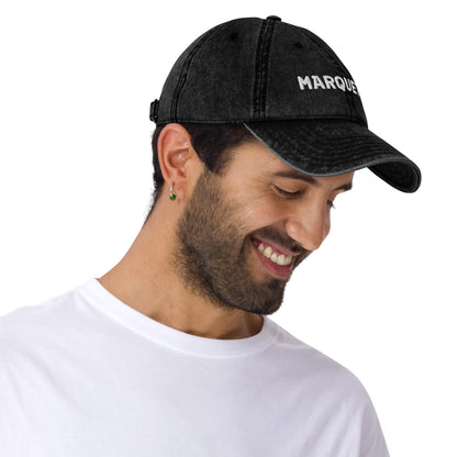 'Marquette' Vintage Baseball Cap | White/Black Embroidery