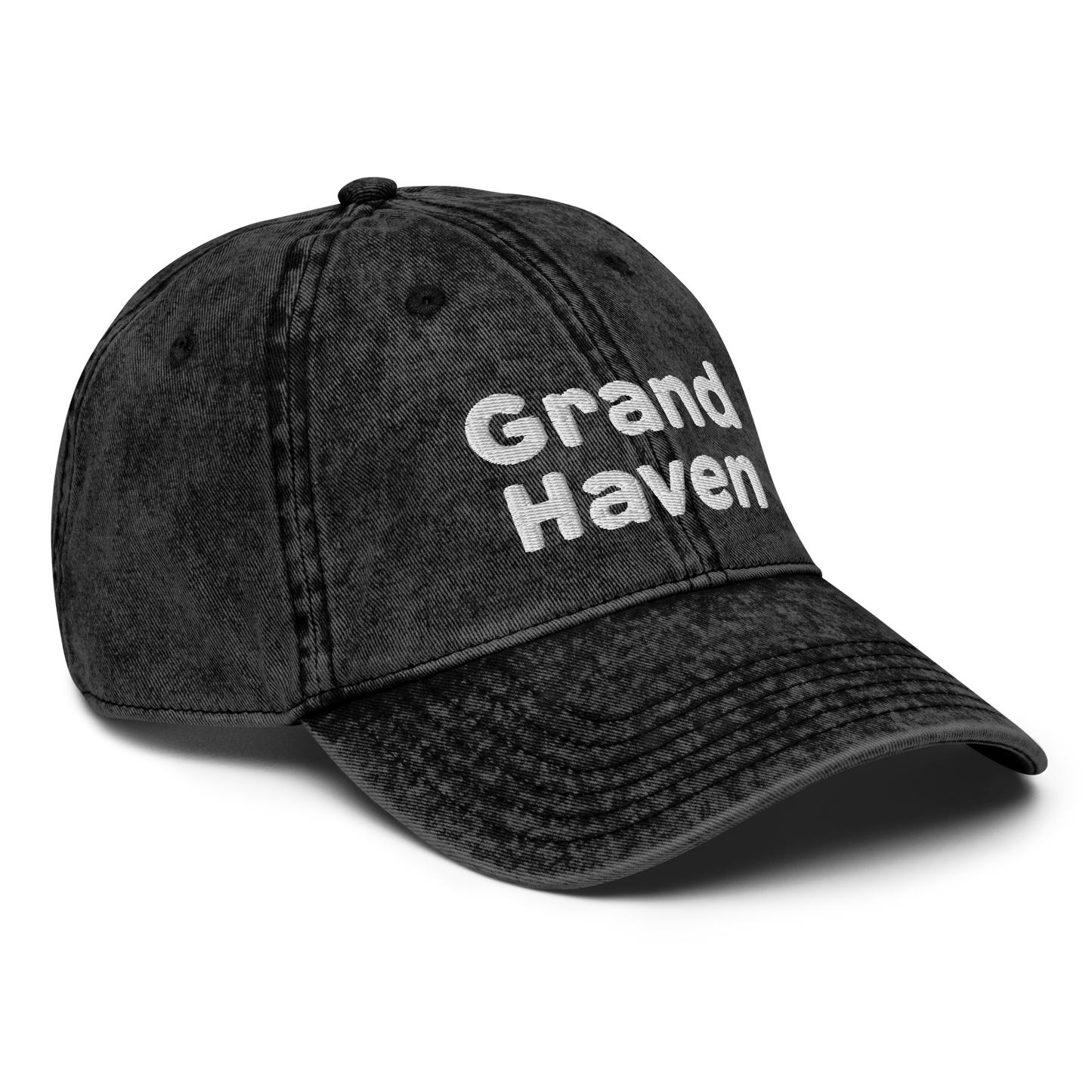 'Grand Haven' Vintage Baseball Cap | White/Black Embroidery