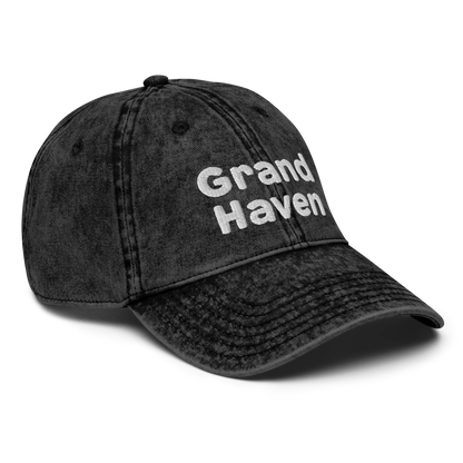 'Grand Haven' Vintage Baseball Cap | White/Black Embroidery