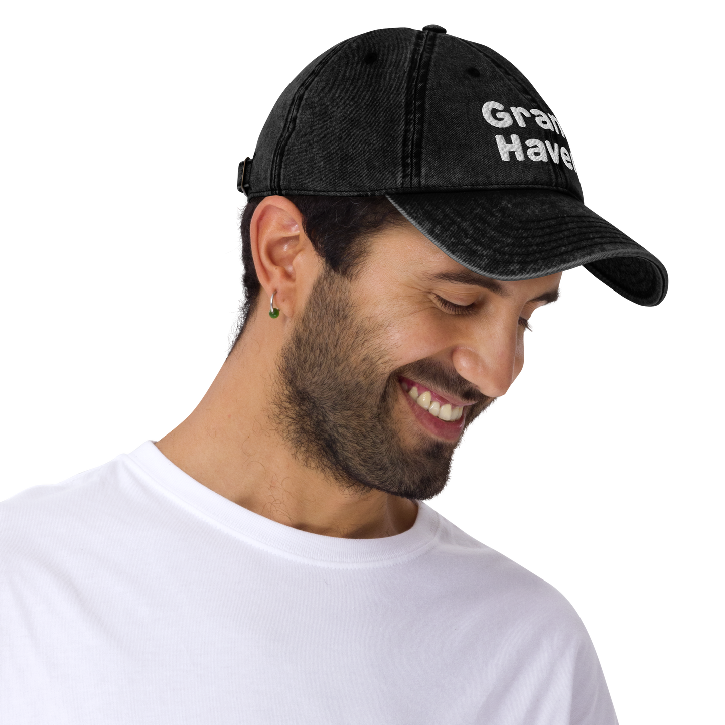 'Grand Haven' Vintage Baseball Cap | White/Black Embroidery