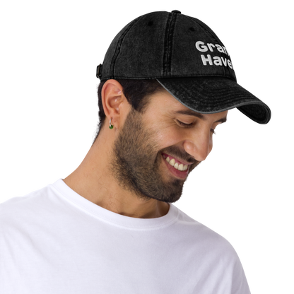 'Grand Haven' Vintage Baseball Cap | White/Black Embroidery