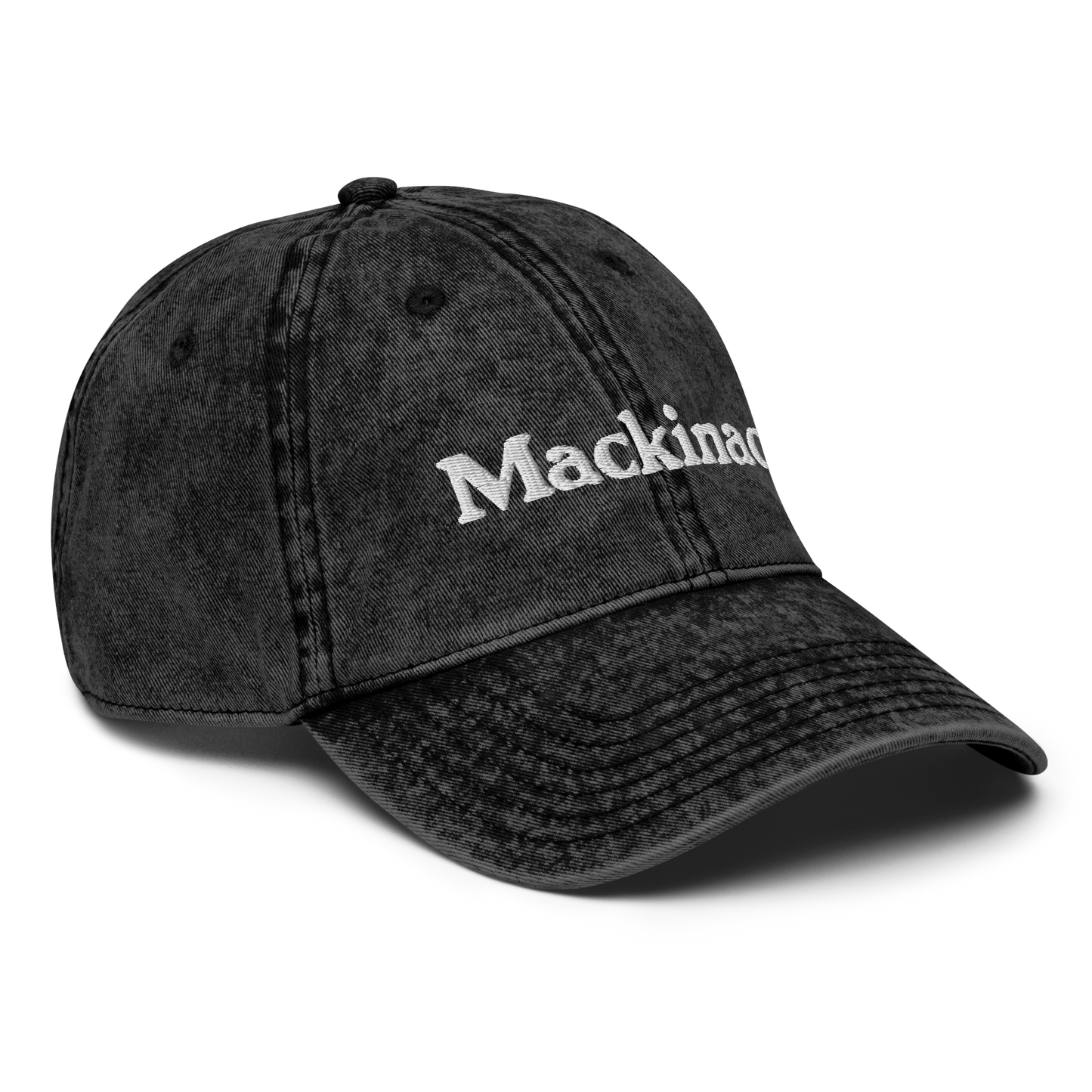 'Mackinac' Vintage Baseball Cap | White/Black Embroidery