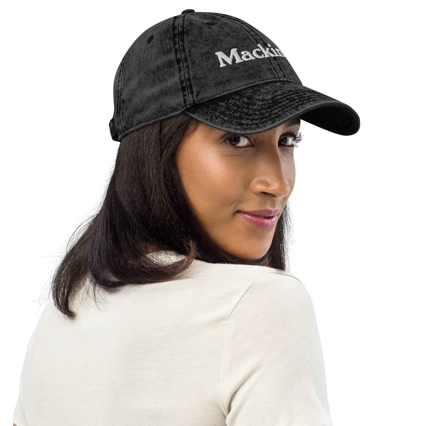 'Mackinac' Vintage Baseball Cap | White/Black Embroidery