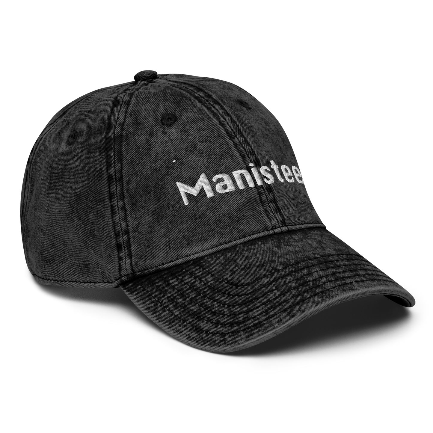 'Manistee' Vintage Baseball Cap | White/Black Embroidery