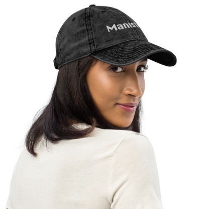 'Manistee' Vintage Baseball Cap | White/Black Embroidery