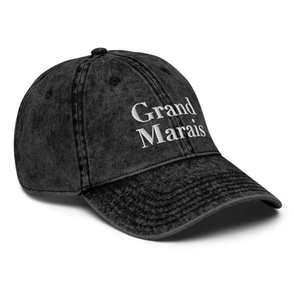 'Grand Marais' Vintage Baseball Cap | White/Black Embroidery