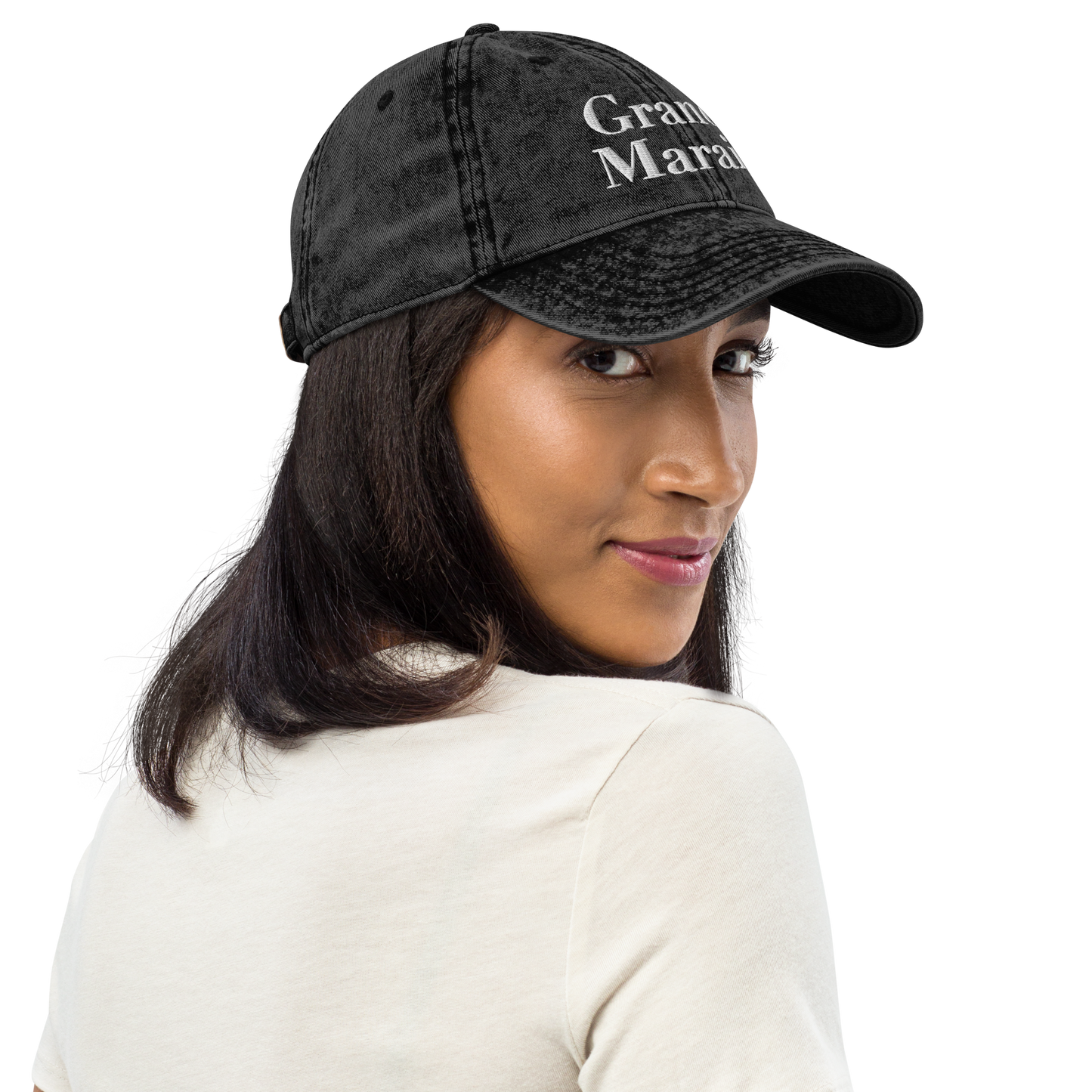 'Grand Marais' Vintage Baseball Cap | White/Black Embroidery