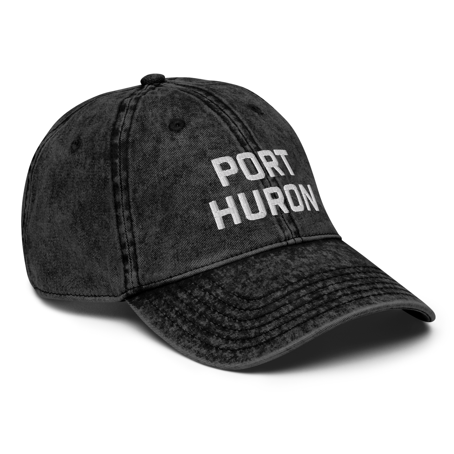 'Port Huron' Vintage Baseball Cap | White/Black Embroidery