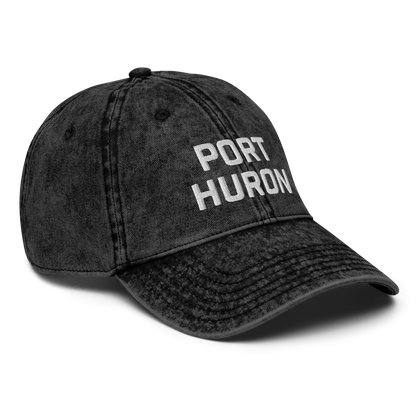 'Port Huron' Vintage Baseball Cap | White/Black Embroidery