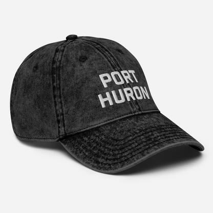 'Port Huron' Vintage Baseball Cap | White/Black Embroidery