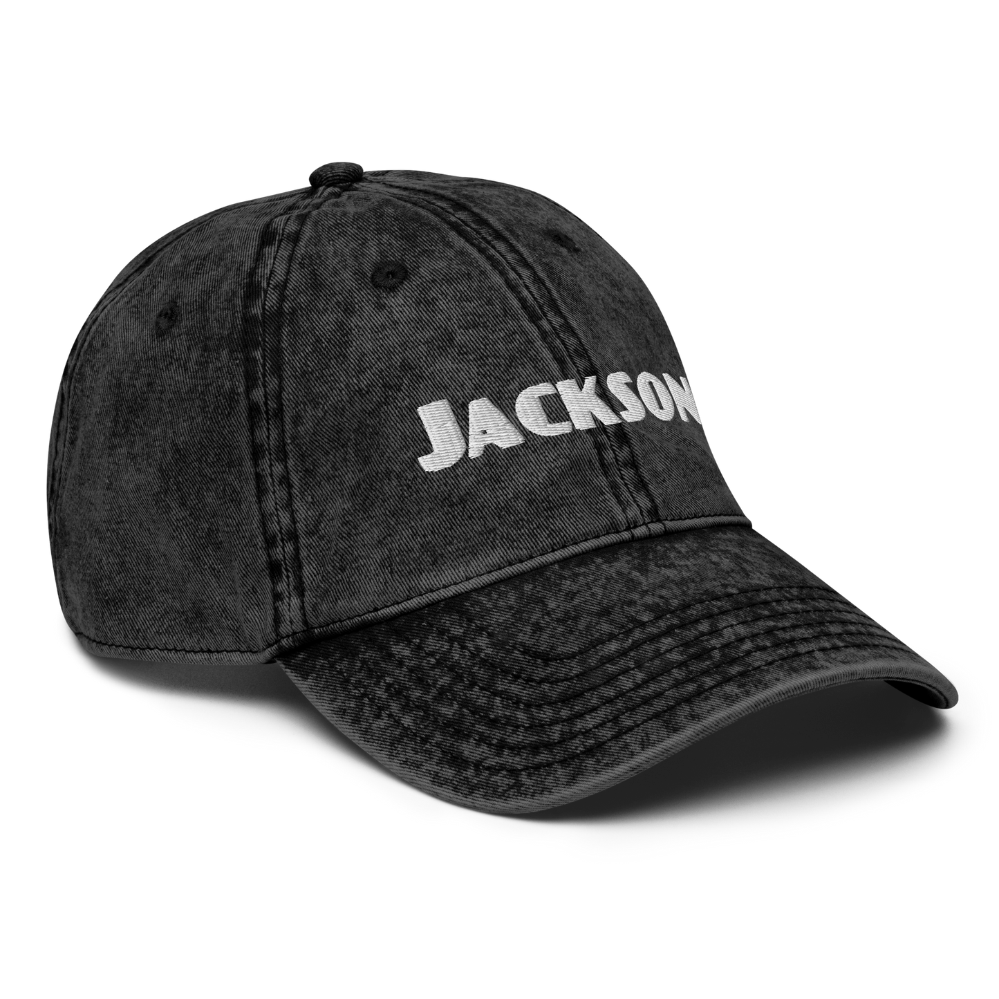 'Jackson' Vintage Baseball Cap | White/Black Embroidery