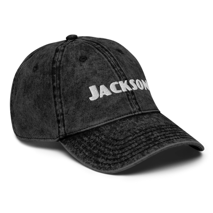 'Jackson' Vintage Baseball Cap | White/Black Embroidery