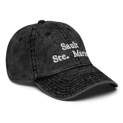 'Sault Ste. Marie' Vintage Baseball Cap | White/Black Embroidery