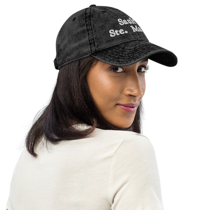 'Sault Ste. Marie' Vintage Baseball Cap | White/Black Embroidery