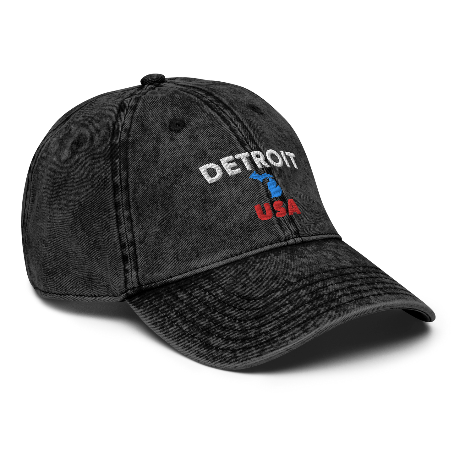 'Detroit USA' Vintage Baseball Cap (w/ MI Outline)