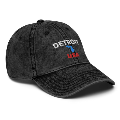 'Detroit USA' Vintage Baseball Cap (w/ MI Outline)