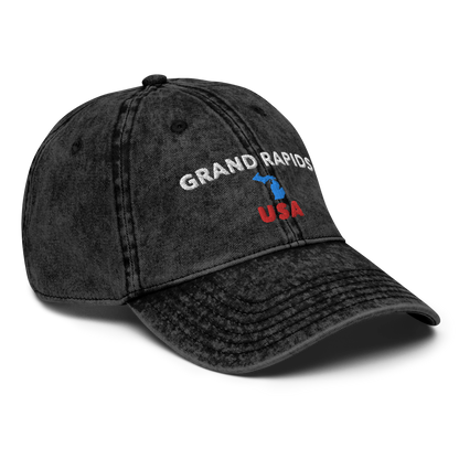 'Grand Rapids USA' Vintage Baseball Cap (w/ Michigan Outline)