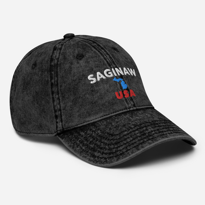 'Saginaw USA' Vintage Baseball Cap (w/ Michigan Outline)