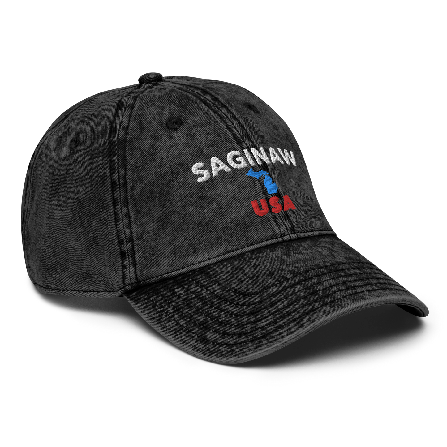 'Saginaw USA' Vintage Baseball Cap (w/ Michigan Outline)