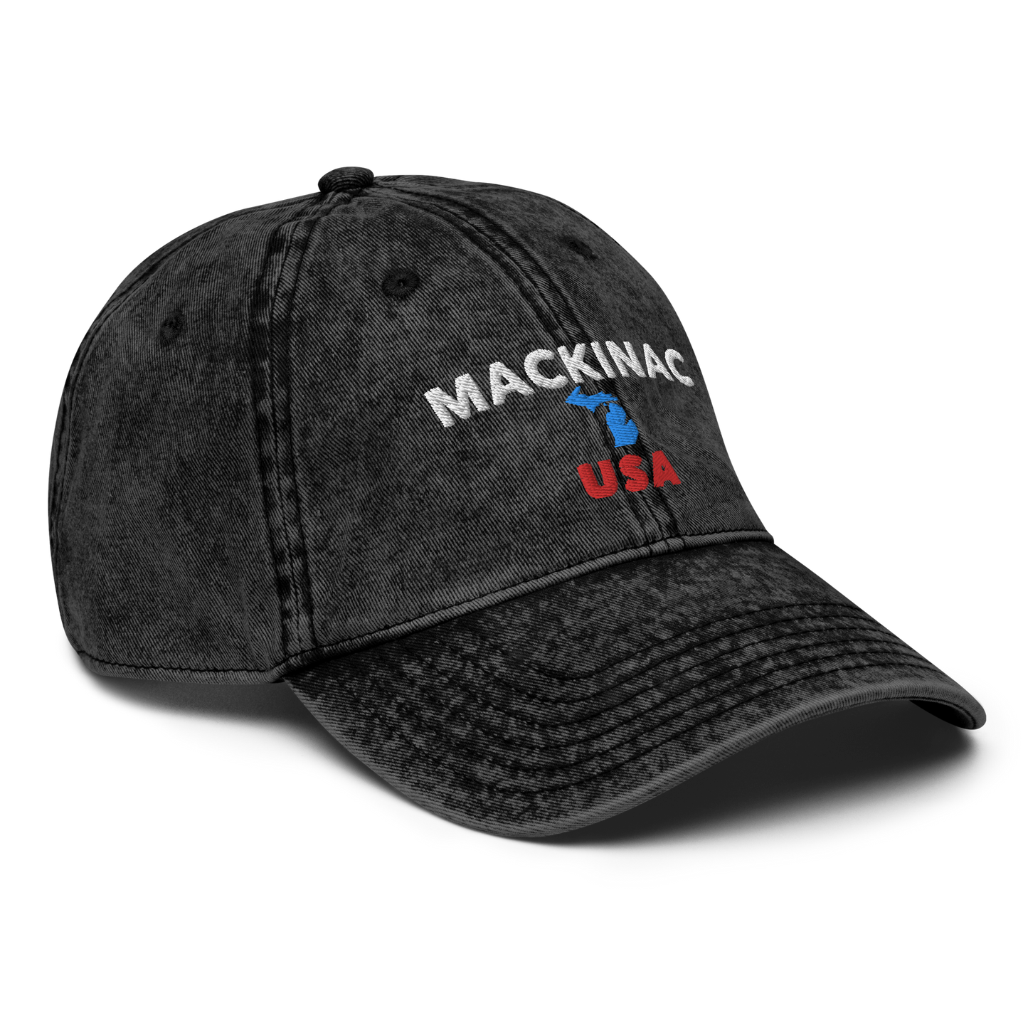 'Mackinac USA' Vintage Baseball Cap (w/ Michigan Outline)