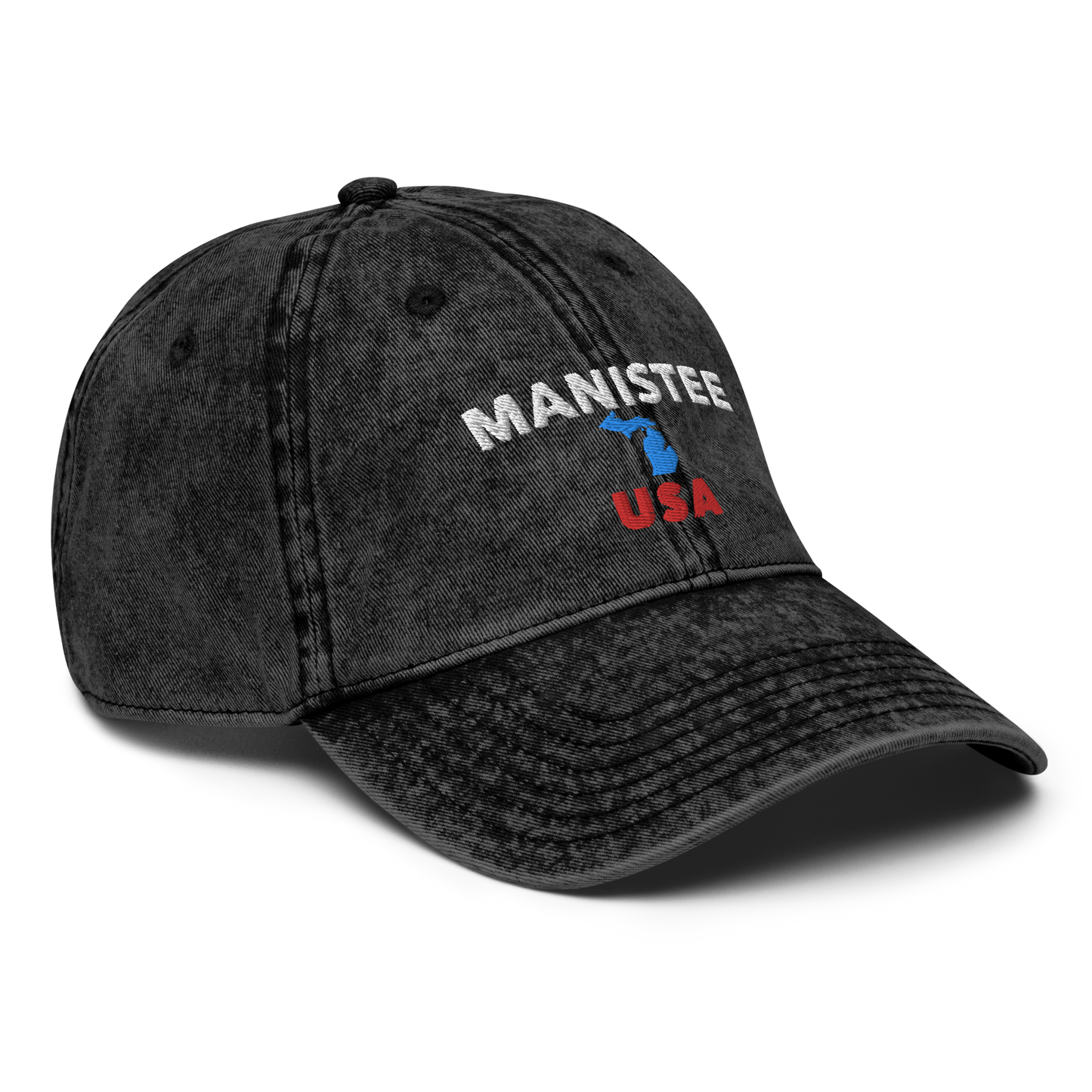 'Manistee USA' Vintage Baseball Cap (w/ Michigan Outline)