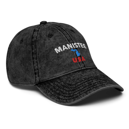 'Manistee USA' Vintage Baseball Cap (w/ Michigan Outline)