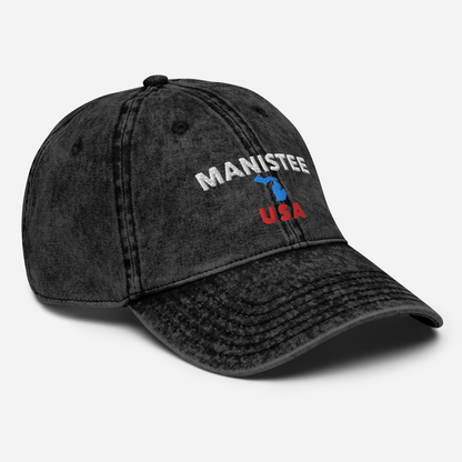 'Manistee USA' Vintage Baseball Cap (w/ Michigan Outline)