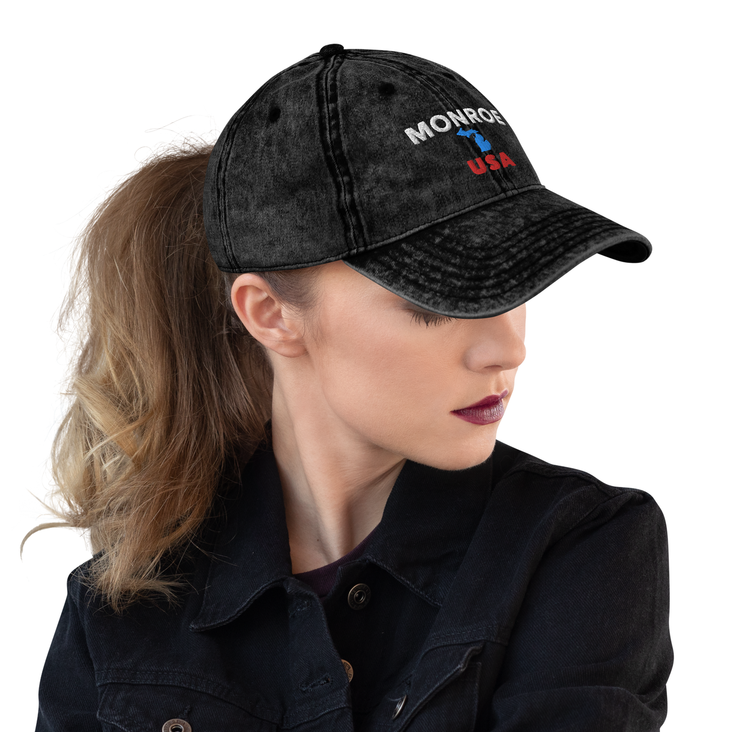 'Monroe USA' Baseball Cap (w/ Michigan Outline)