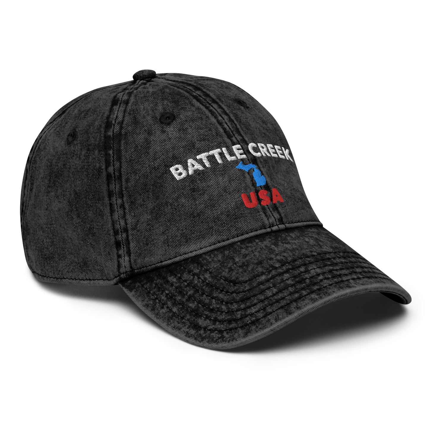 'Battle Creek USA' Vintage Baseball Cap (w/ Michigan Outline)