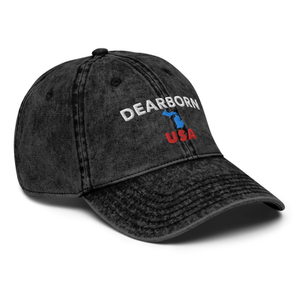 'Dearborn USA' Vintage Baseball Cap (w/ Michigan Outline)