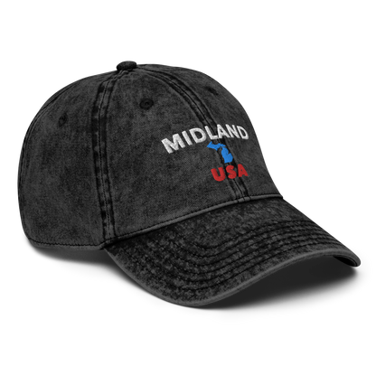 'Midland USA' Vintage Baseball Cap (w/ Michigan Outline)