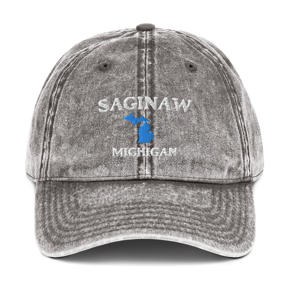 'Saginaw Michigan' Vintage Baseball Cap (w/ Michigan Outline)