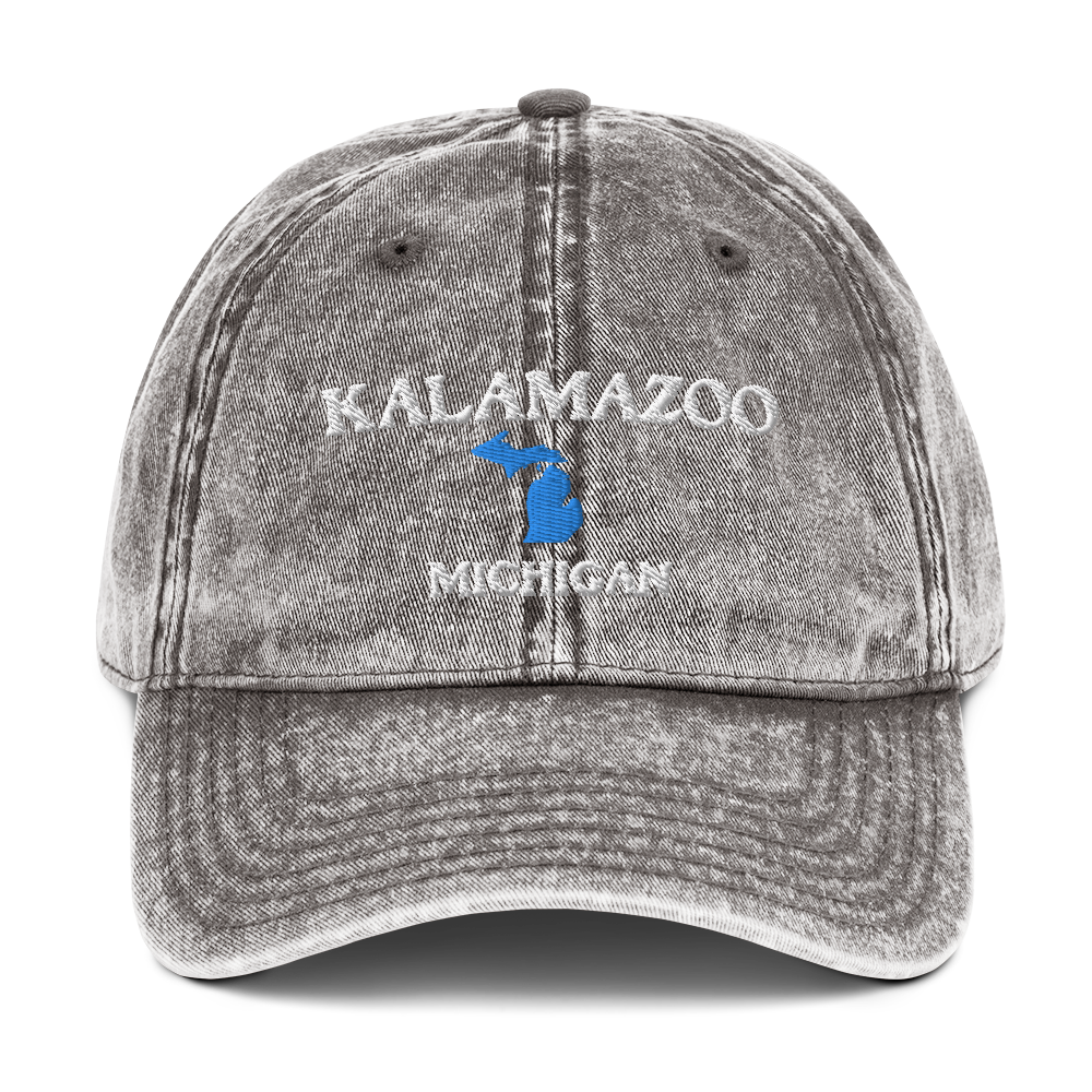 'Kalamazoo Michigan' Vintage Baseball Cap (w/ Michigan Outline)