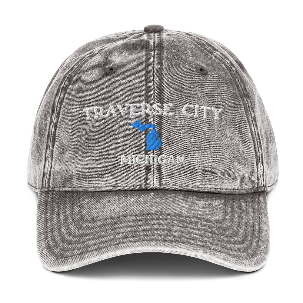 'Traverse City Michigan' Vintage Baseball Cap (w/ Michigan Outline)