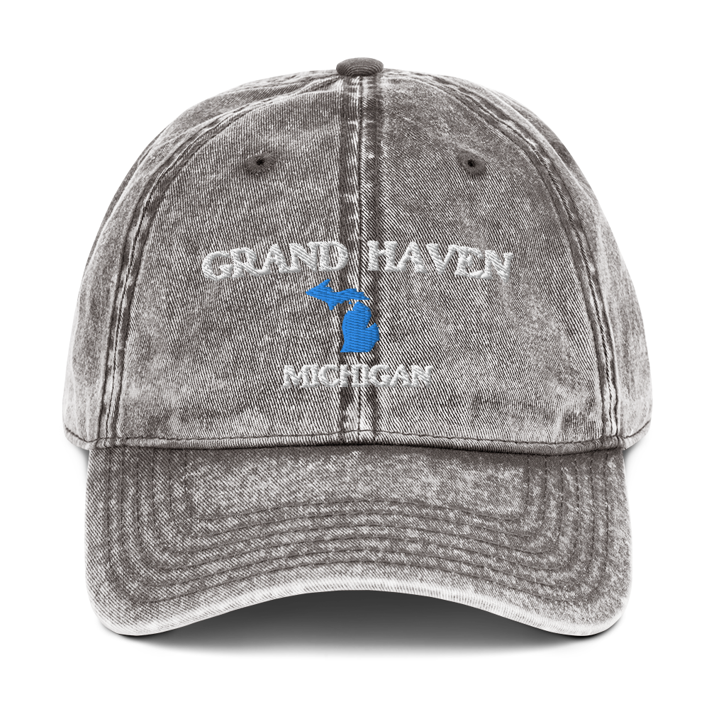 'Grand Haven Michigan' Vintage Baseball Cap (w/ Michigan Outline)