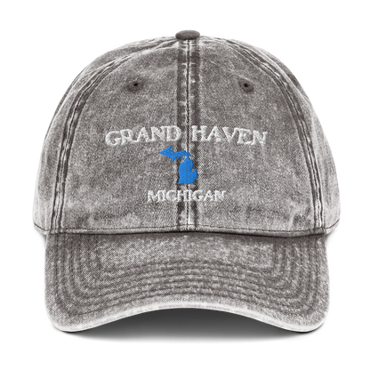 'Grand Haven Michigan' Vintage Baseball Cap (w/ Michigan Outline)