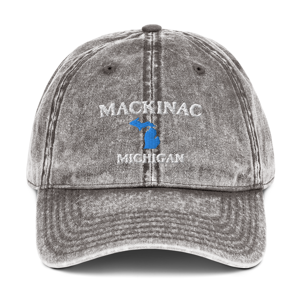 'Mackinac Michigan' Vintage Baseball Cap (w/ Michigan Outline)