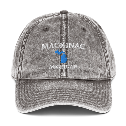 'Mackinac Michigan' Vintage Baseball Cap (w/ Michigan Outline)