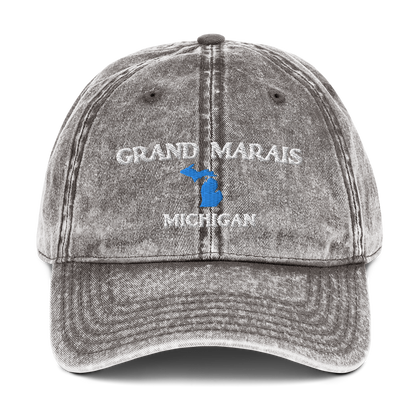 'Grand Marais Michigan' Vintage Baseball Cap (w/ Michigan Outline)