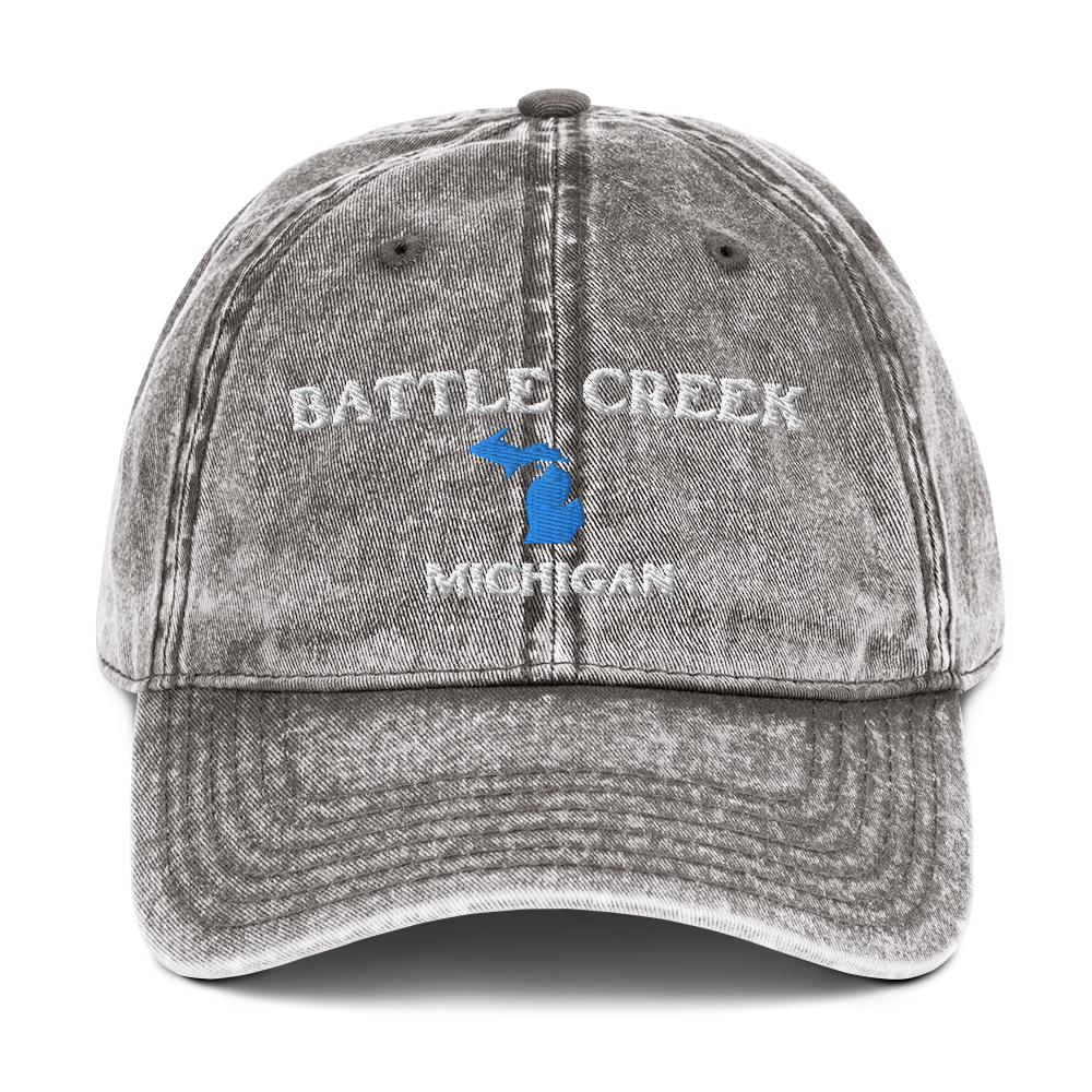 'Battle Creek Michigan' Vintage Baseball Cap (w/ Michigan Outline)