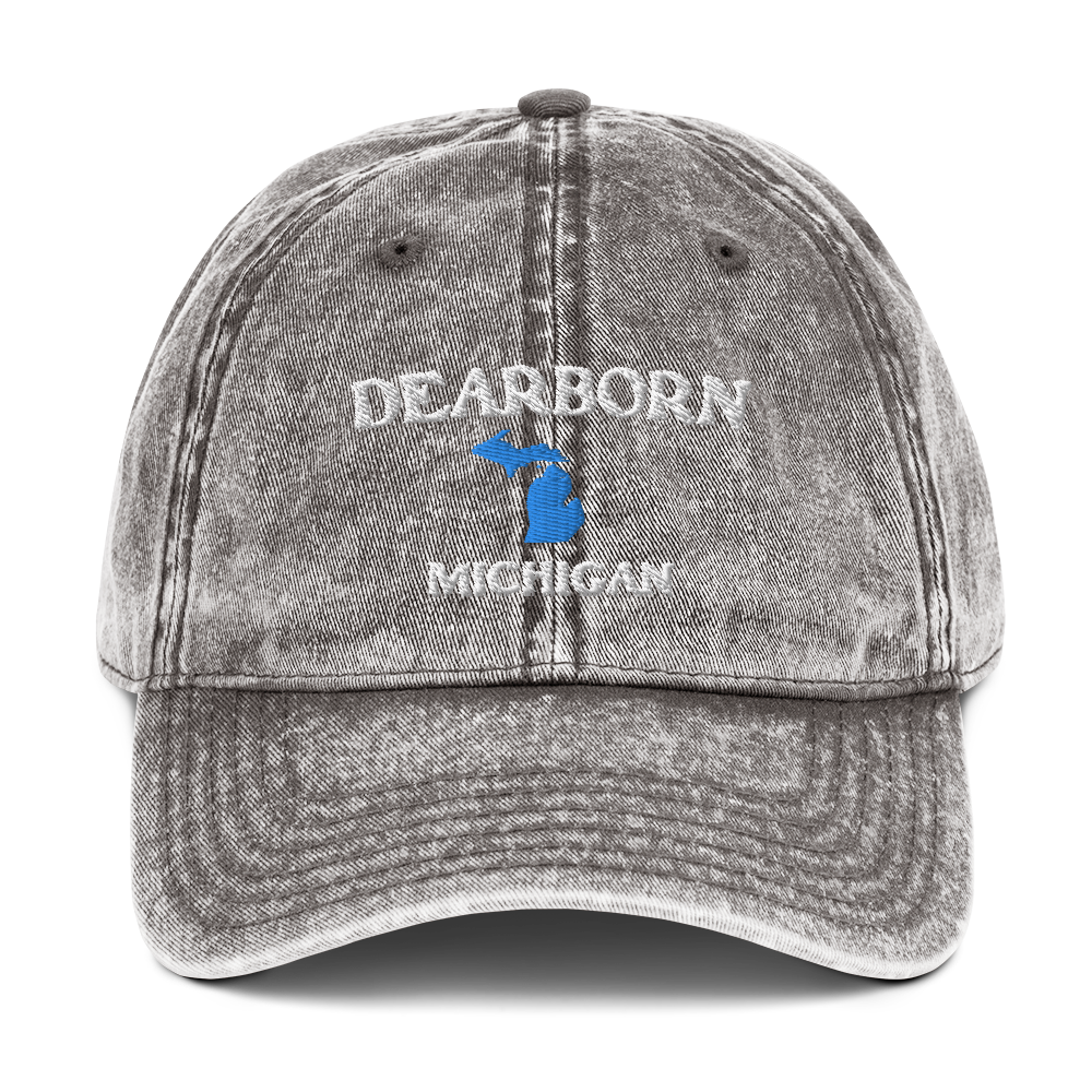 'Dearborn Michigan' Vintage Baseball Cap (w/ Michigan Outline)