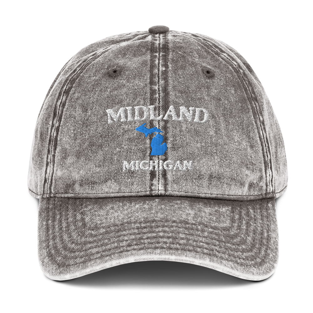 'Midland Michigan' Vintage Baseball Cap (w/ Michigan Outline)